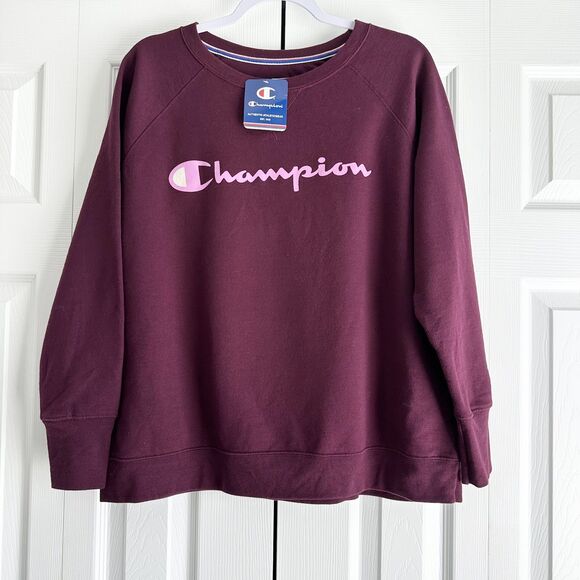 NWT Champion Sweatshirt Womens Size XL Maroon Crewneck Pullover Pink Logo - Picture 1 of 10